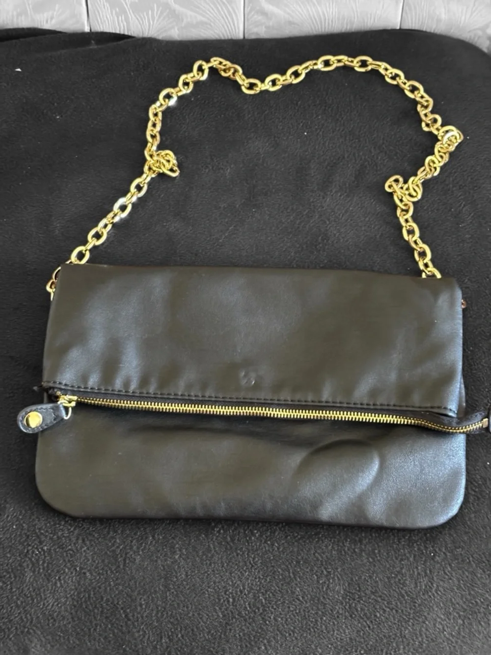 Nine West Fold-Over Clutch with Gold Chain Strap Women's Black